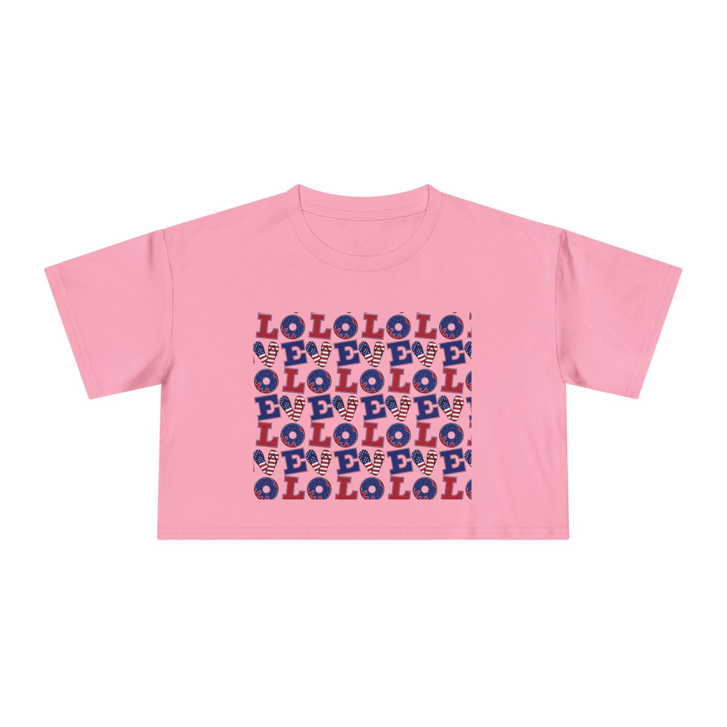Crop graphic tee, pale pink with multicolor LOLO print at center front