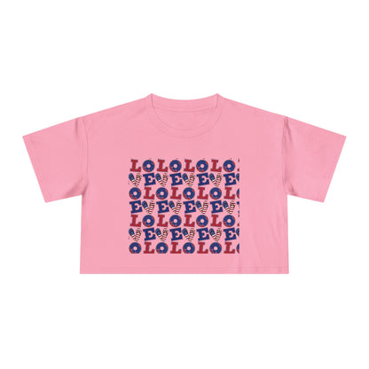 Crop graphic tee, pale pink with multicolor LOLO print at center front