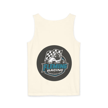 Cream racing tank top with round motorsports graphic logo print