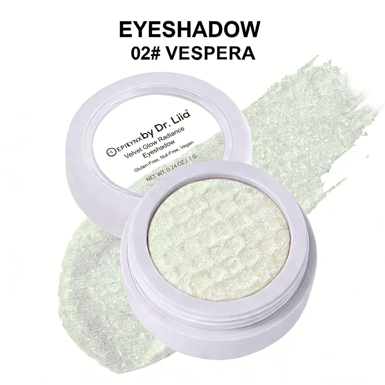 Pale mint shimmer eyeshadow in a pan, shade 02 Vespera