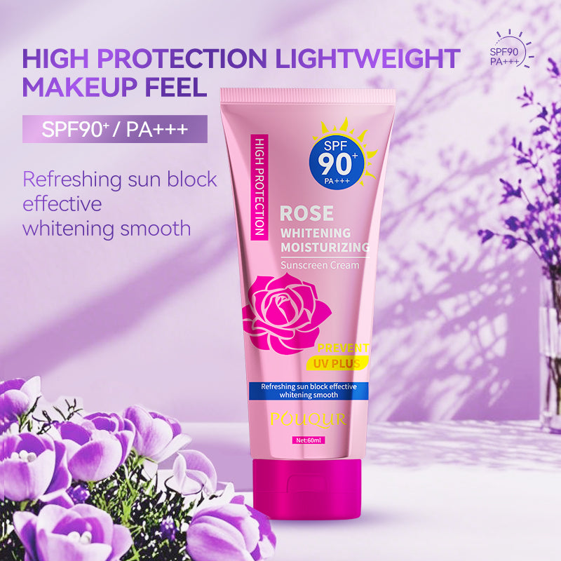 Rose whitening moisturizing sunscreen cream tube, SPF 90, PA+++