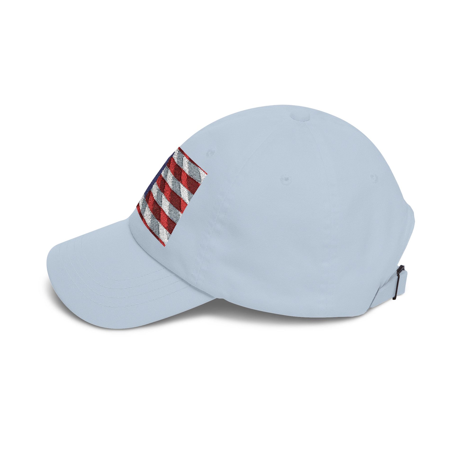 Light blue baseball cap with embroidered American flag patch on side