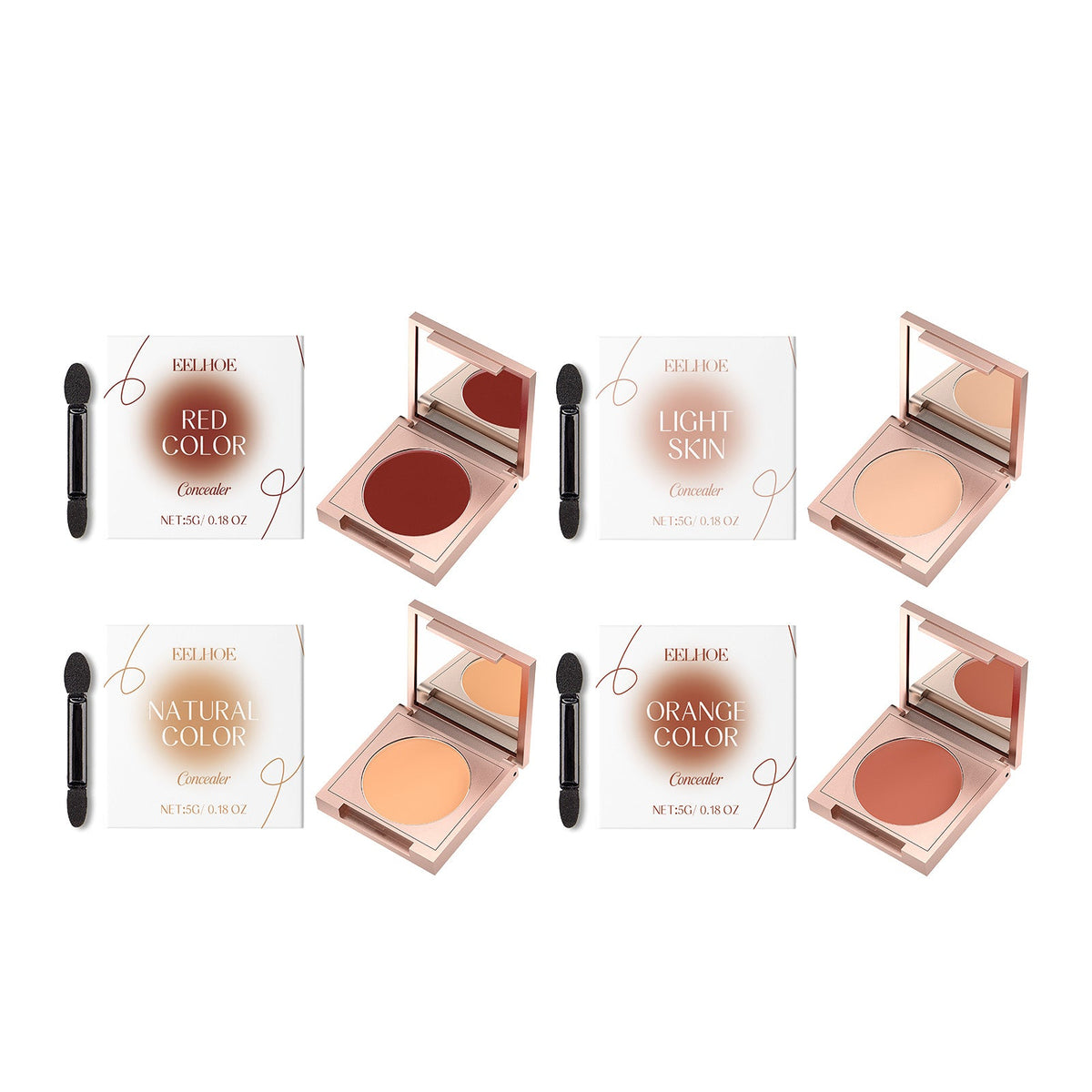 Set of four concealer compacts with applicator sticks and shade pans