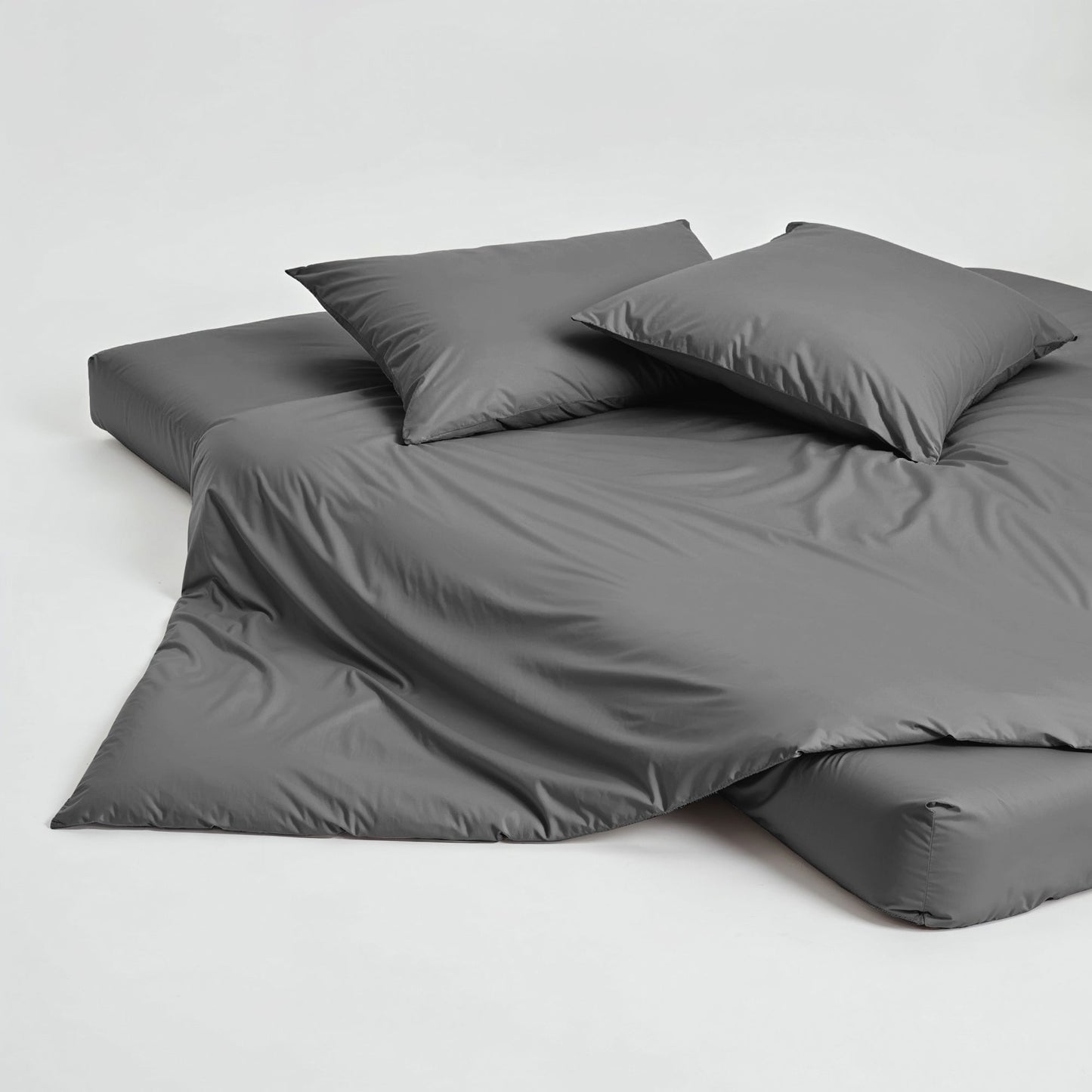 Sateen duvet cover set, medium gray with smooth satin finish