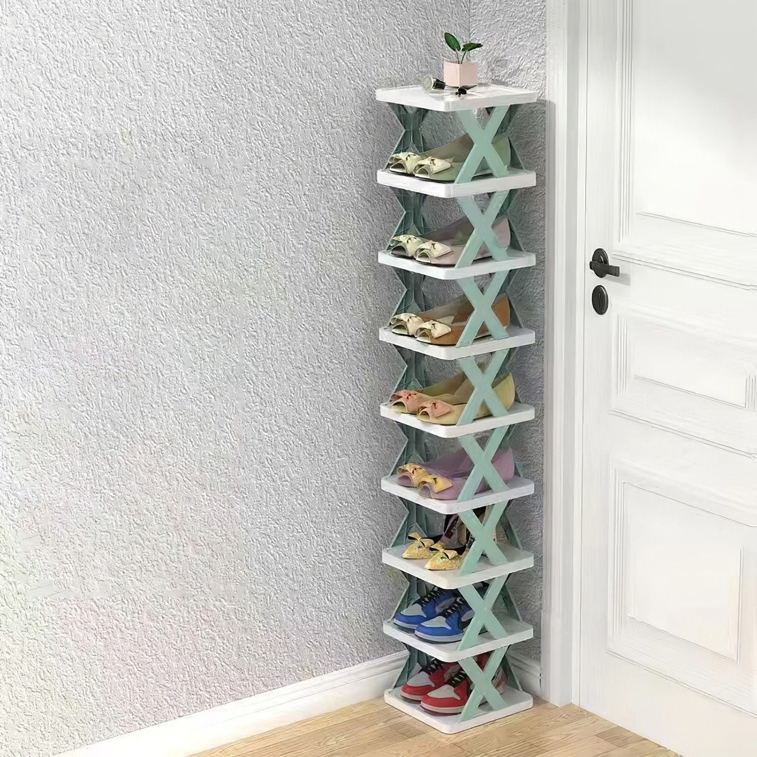 9Tier Narrow Entryway Shoe Rack Free Standing Vertical Shoe Organizer Plastic Shoes Storage Shelf Closet Hallway - Renee Lane Company