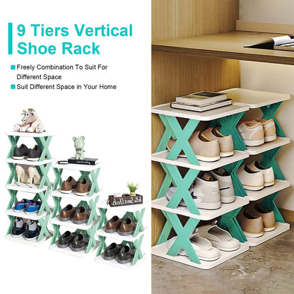 9Tier Narrow Entryway Shoe Rack Free Standing Vertical Shoe Organizer Plastic Shoes Storage Shelf Closet Hallway - Renee Lane Company