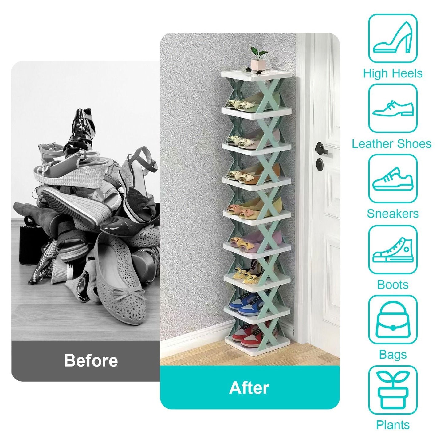 9Tier Narrow Entryway Shoe Rack Free Standing Vertical Shoe Organizer Plastic Shoes Storage Shelf Closet Hallway - Renee Lane Company