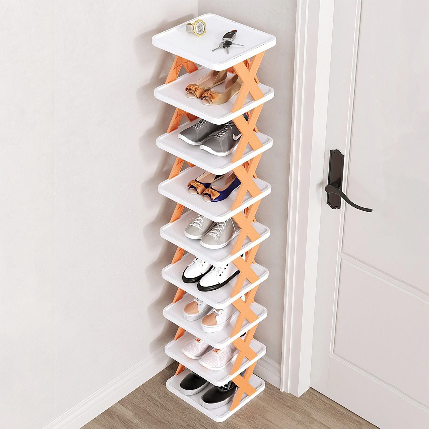 9Tier Narrow Entryway Shoe Rack Free Standing Vertical Shoe Organizer Plastic Shoes Storage Shelf Closet Hallway - Renee Lane Company