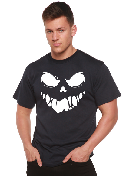 Men's dark gray short sleeve graphic T-shirt with white skull face print