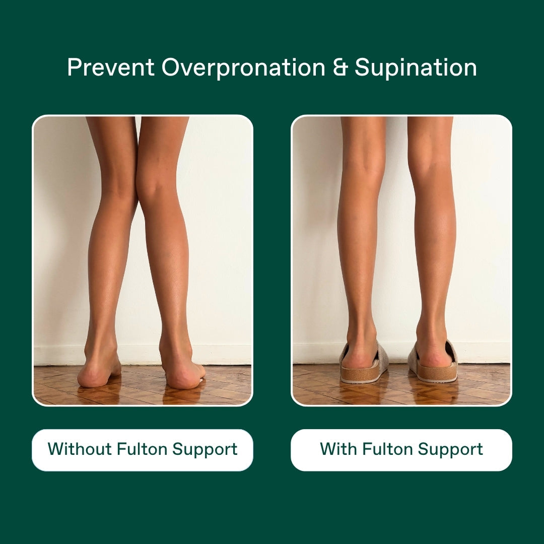 Pair of forest green open-heel house slippers with supportive sole, FULTON logo.