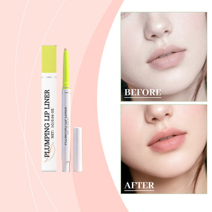 Matte lip liner beside lip close-up before-and-after swatches