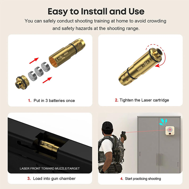 9mm Laser Training Kit, Dry Fire Laser Target with 9x19 Training Cartridge, USB Rechargeable Outdoor Electronic Shooting Target - Renee Lane Company
