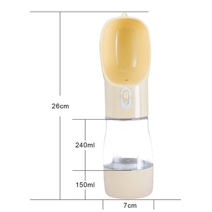 Cream pet water bottle feeder with translucent body and 240ml/150ml fill marks