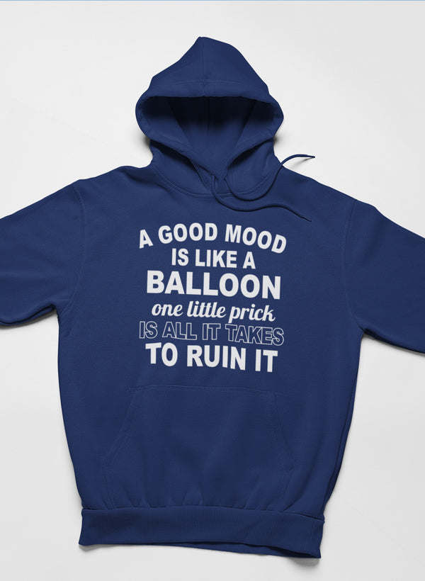 Navy hooded pullover sweatshirt with front quote graphic