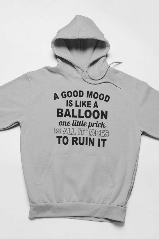 Light gray pullover hoodie with hood and front quote print