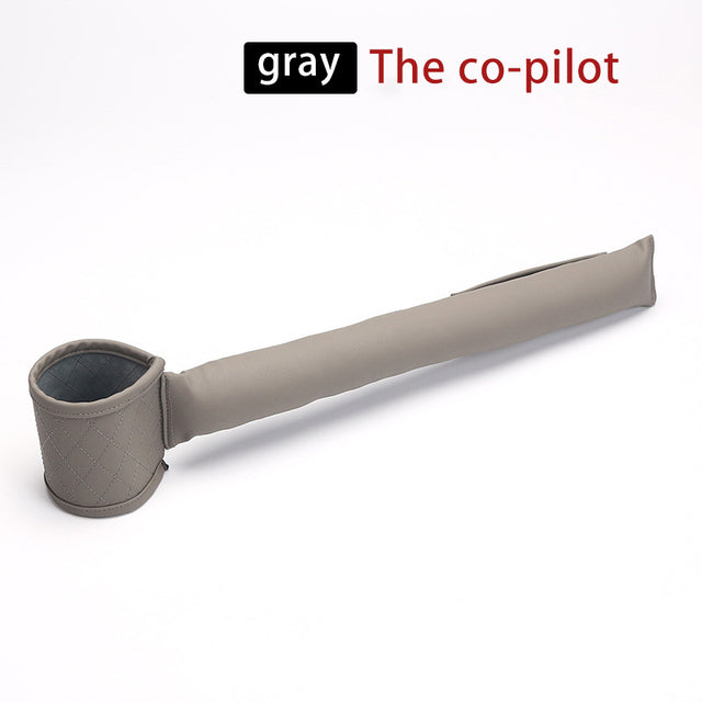 Gray leather car seat gap filler cover with cup end