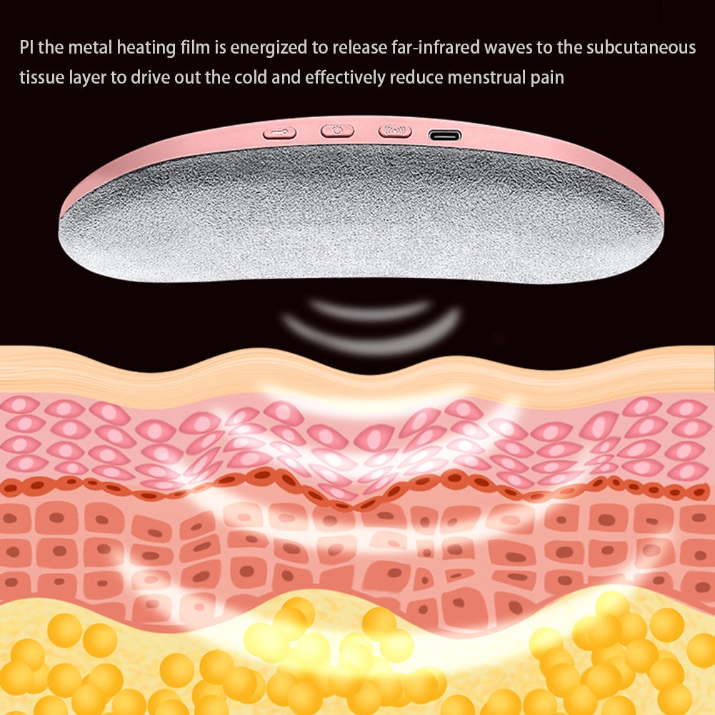 Pink abdominal massage belt heating pad with oval textured inner surface