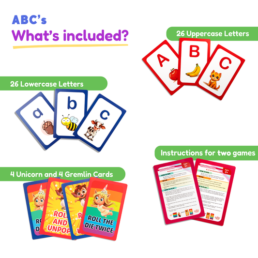 Letter card set with 26 uppercase and 26 lowercase cards plus instruction sheets