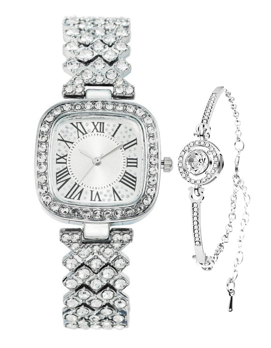 ADSBIAOYE Fashion Luxury Vintage Diamond Square Watch Digital dial Quartz Womens Watch (Silver C) - Renee Lane Company