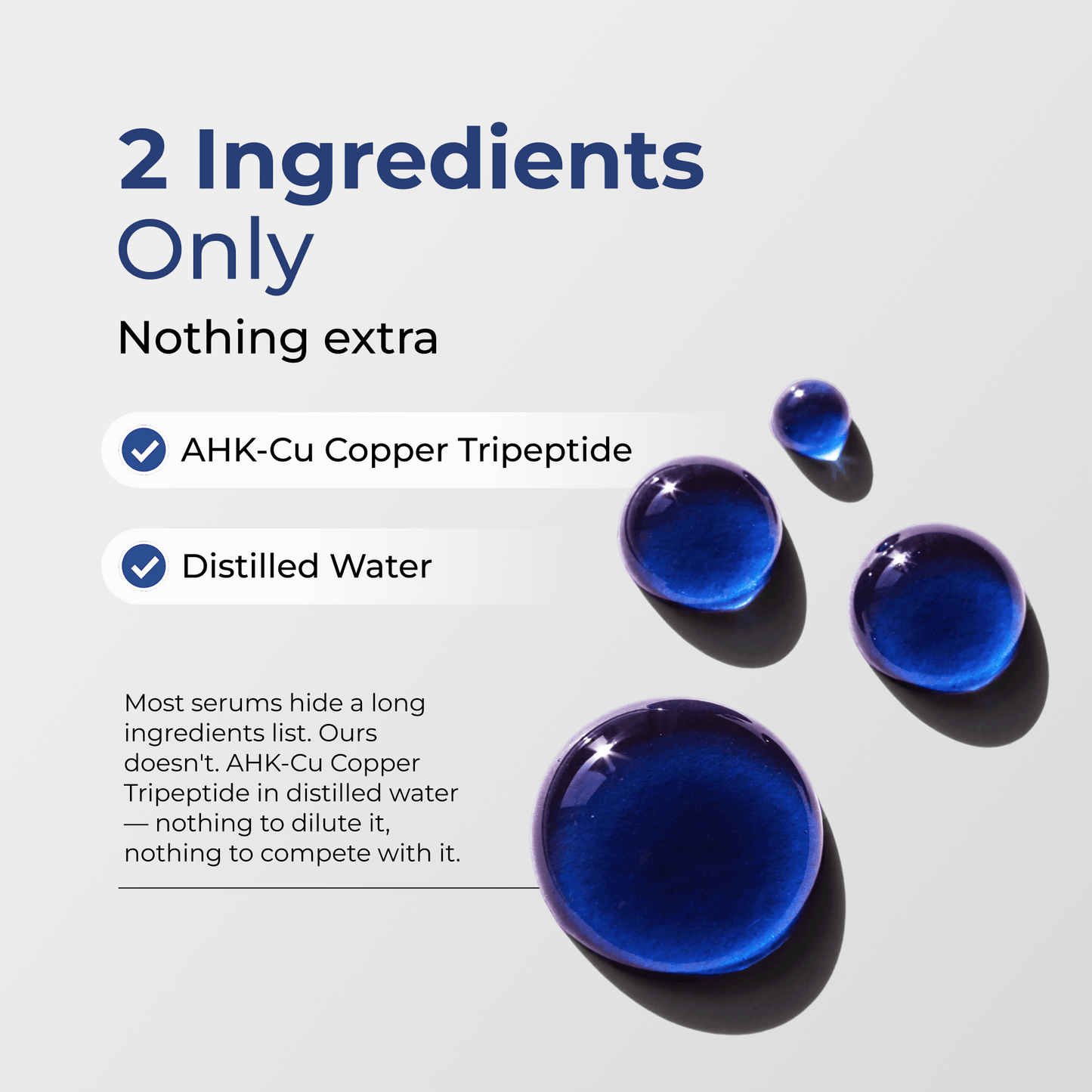 AHK-Cu serum ingredients graphic: AHK-Cu copper tripeptide and distilled water.