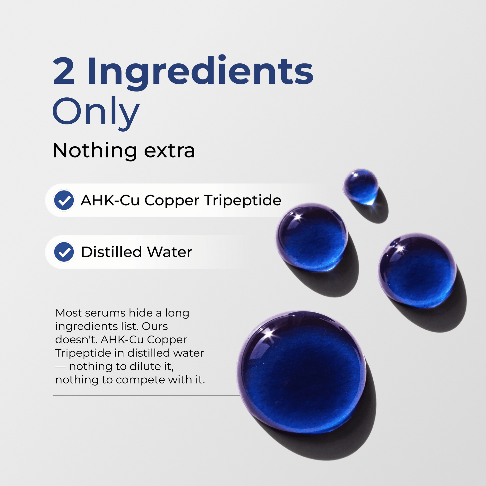 AHK-Cu serum ingredients graphic: AHK-Cu copper tripeptide and distilled water.