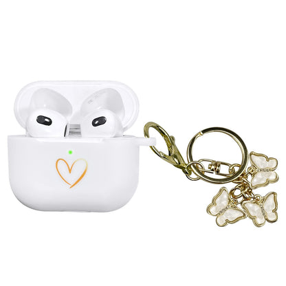 AIIEKZ Compatible with AirPods 3 Case Cover 2021 Soft Silicone Case with Gold Heart Pattern for AirPods 3rd Generation Case with Cute Butterfly Keychain for Girls Women (White) - Renee Lane Company