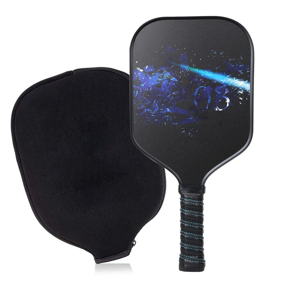 Pickleball paddle set with two black paddles and a blue graphic face