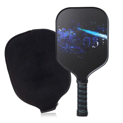 Pickleball paddle set with two black paddles and a blue graphic face
