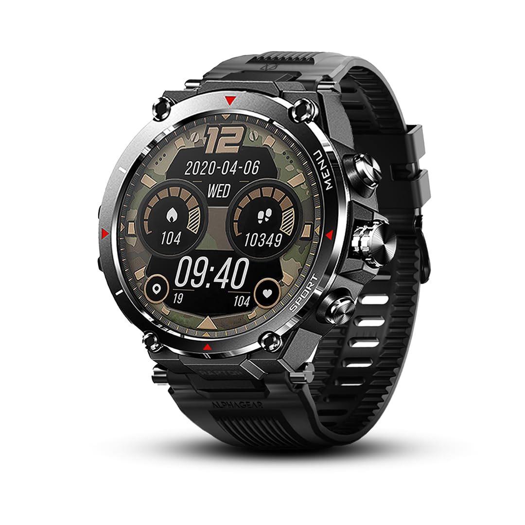 ALPHAGEAR Raptor Smartwatch for Android iPhone Wellness Tracker with 1.45" Large Display +14 Day Battery Life 5 ATM Water-Resistant (2xScreen Protector Included) - Renee Lane Company