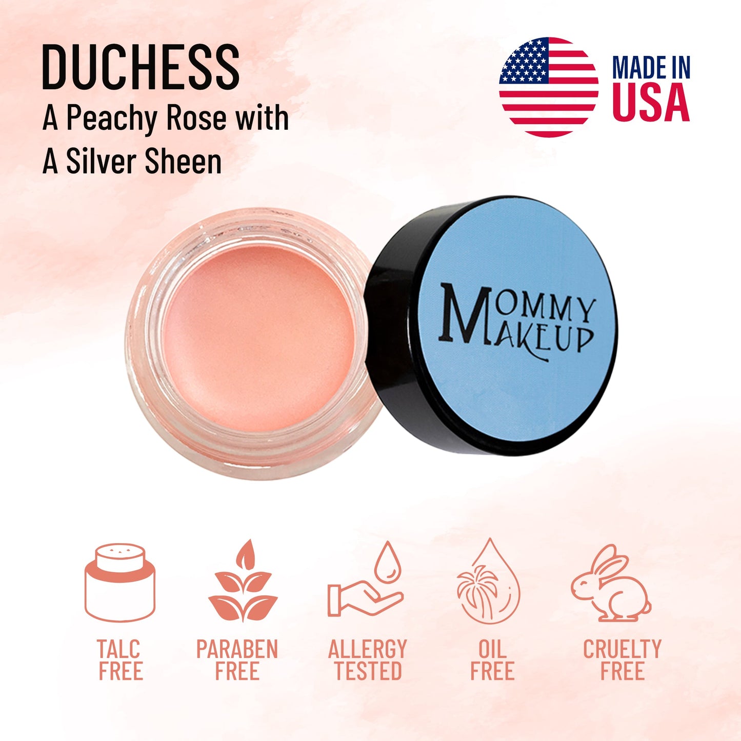 Cream-to-powder pigment jar in peachy rose with silver sheen