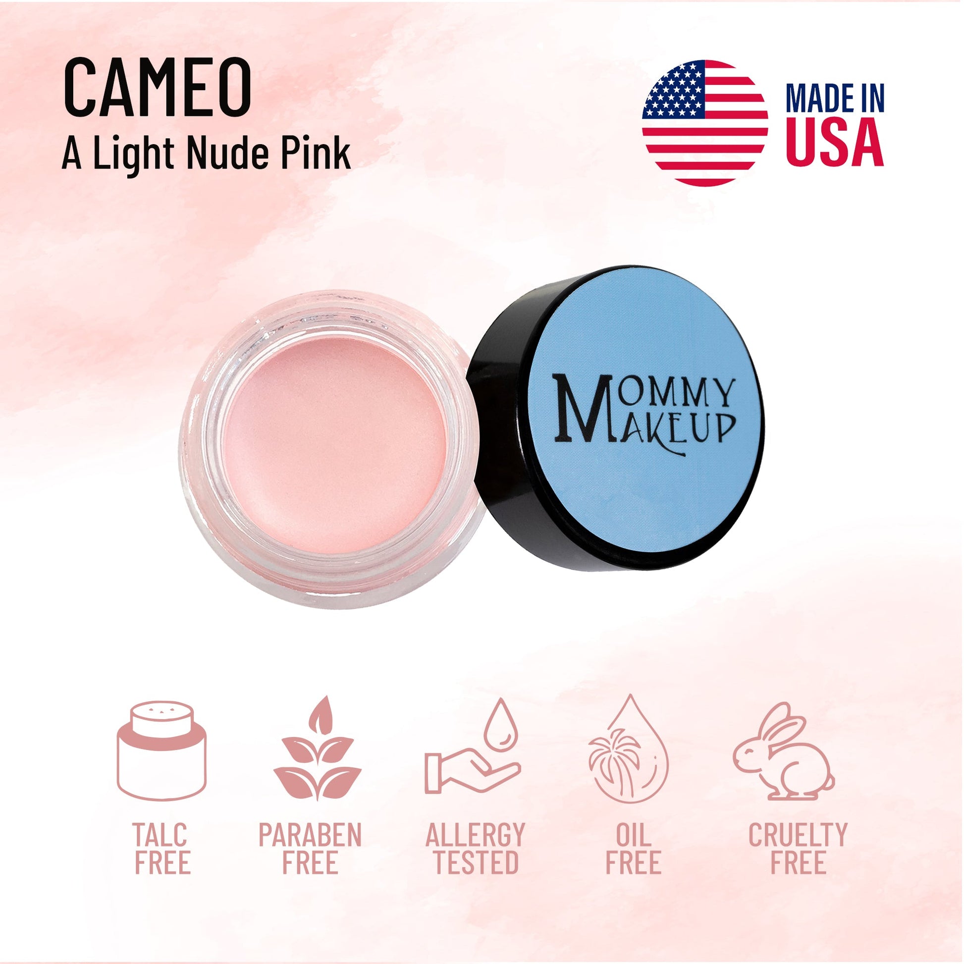 Light nude pink cream-to-powder makeup jar with matching lid
