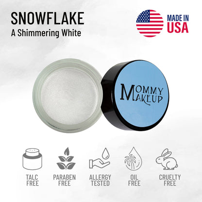 Shimmering white cream-to-powder makeup jar with black lid and open top