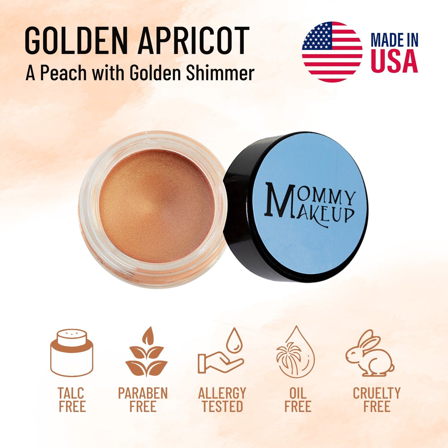 Golden apricot shimmer cream jar with matching round lid component.