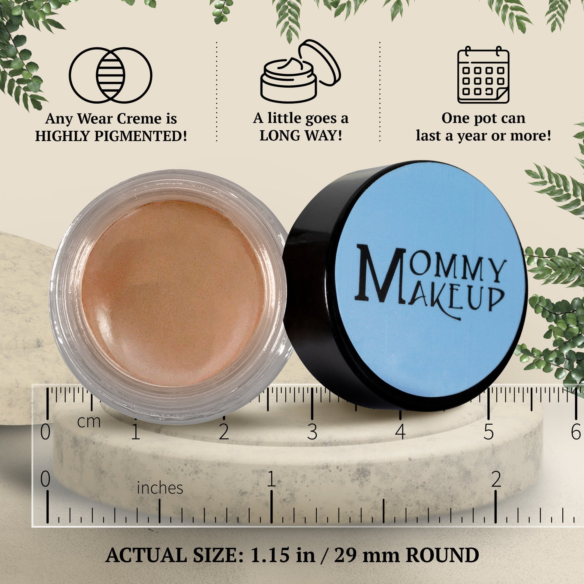 Misty Mocha creme-to-powder eye, cheek & lip jar and compact lid, taupe-beige