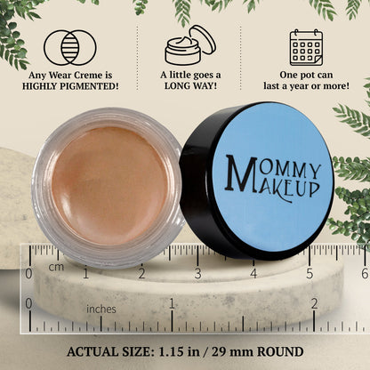 Misty Mocha creme-to-powder eye, cheek & lip jar and compact lid, taupe-beige