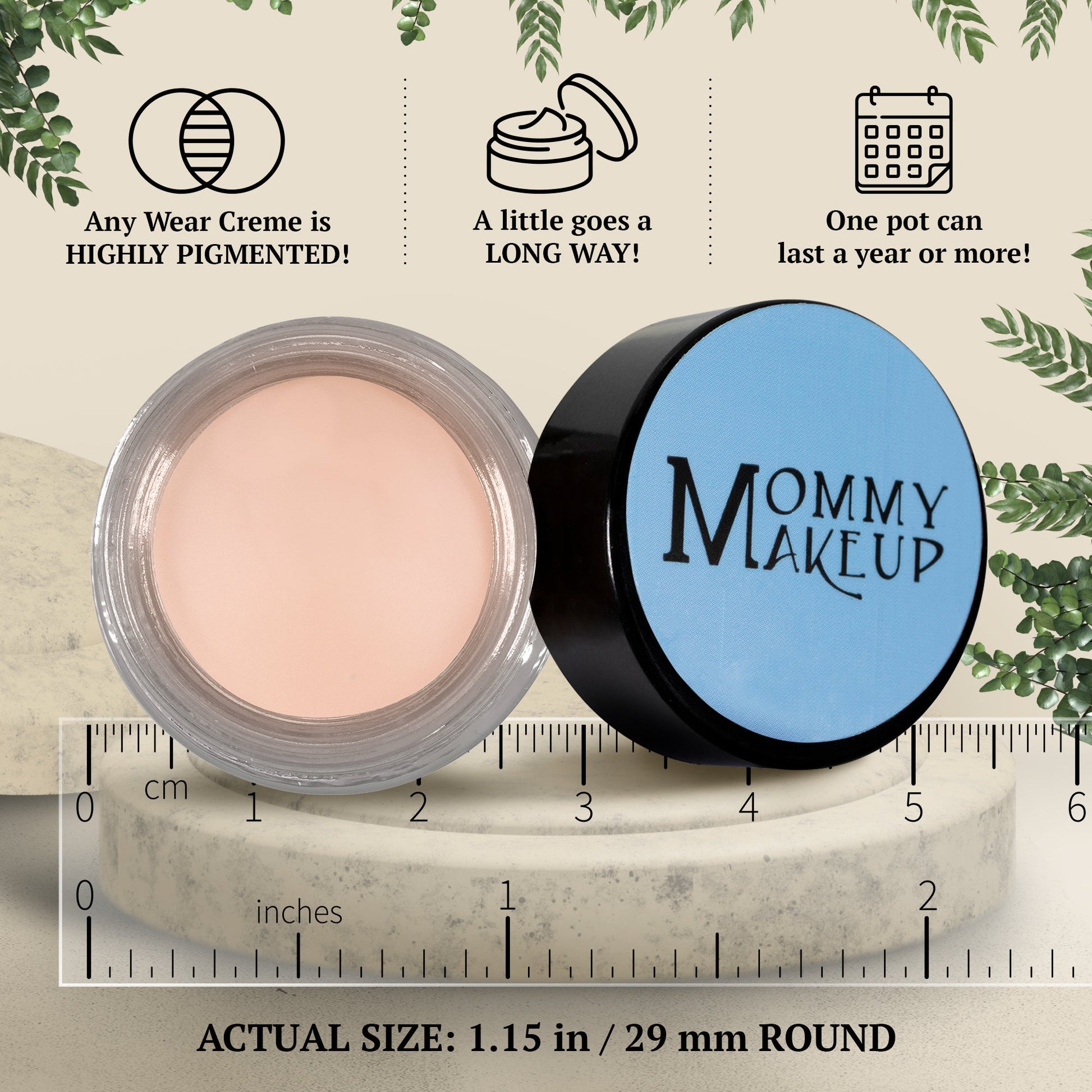 Warm matte cream round jar with pale beige cream and matching blue lid