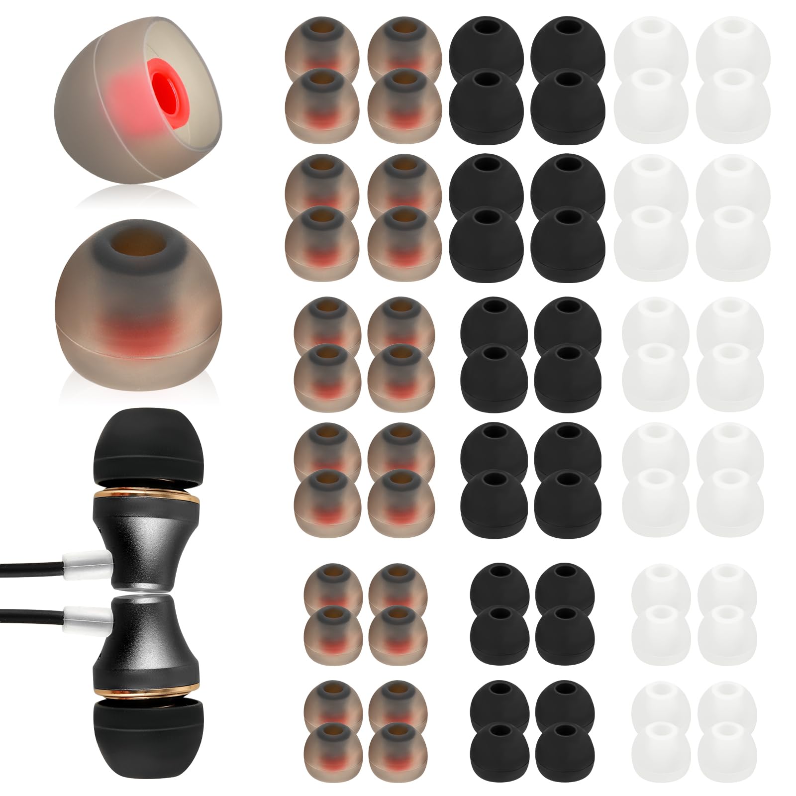 AOZUO 72PCS Replacement Earbud Tips Silicone Ear Bud Tips Soft Earbud Covers for in-Ear Headphones(Inner Hole 4.5mm -6mm) Earphone S/M/L (Gray) - Renee Lane Company