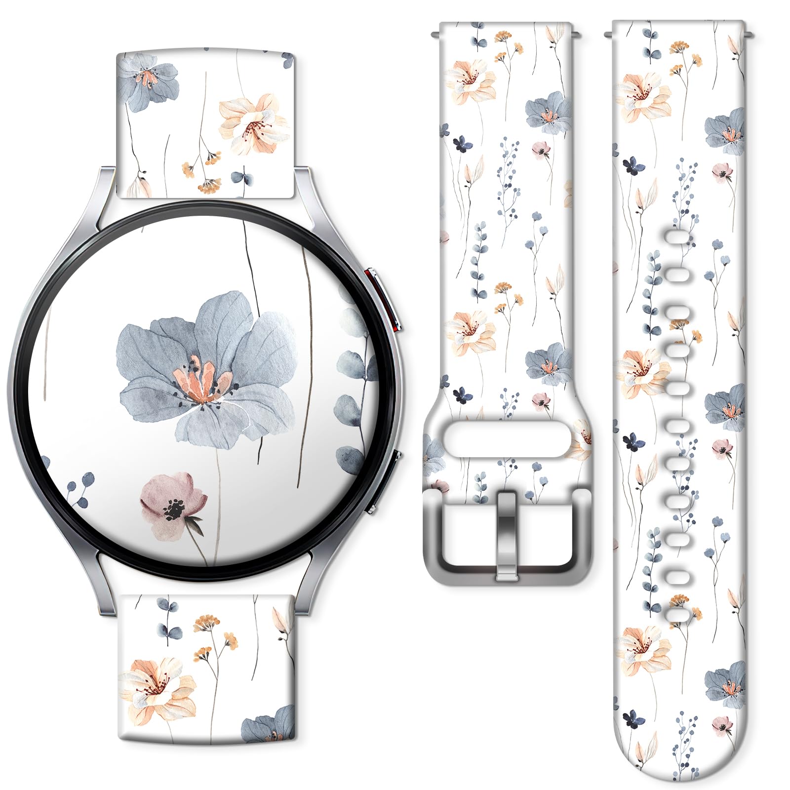 AURASWAY Sport Bands Compatible for Galaxy Watch 6 Band/Galaxy Watch 5/Galaxy Watch 4 Band Galaxy Watch 5 Pro/Galaxy Watch 3/Active 2 Watch 20mm Soft Silicone Sports Strap Women Men(Cute Flower) - Renee Lane Company