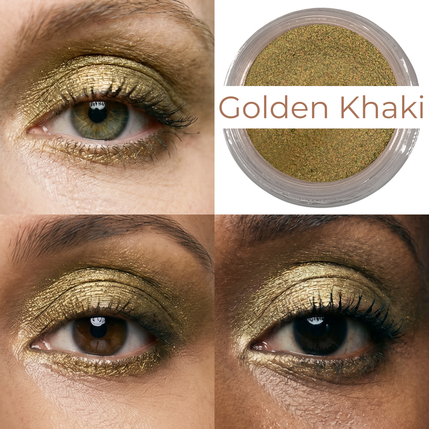 Gold khaki shimmer eyeshadow applied on eyelids