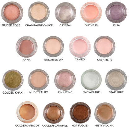 Collection of creme-to-powder eyeshadow jars in assorted shades