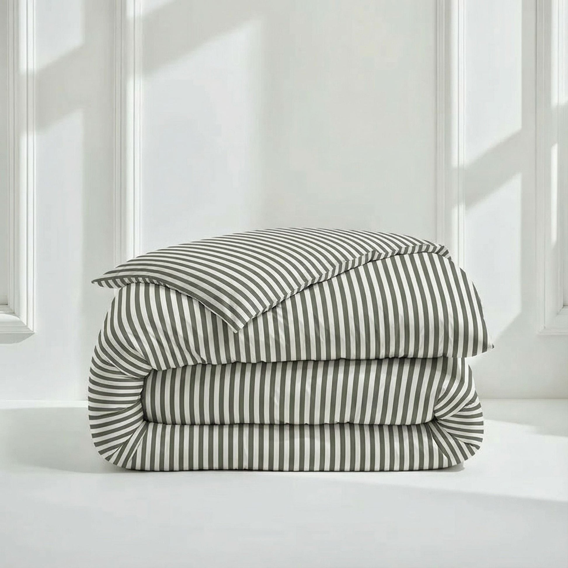 Striped bedding set: folded duvet with coordinating pillow sham(s)