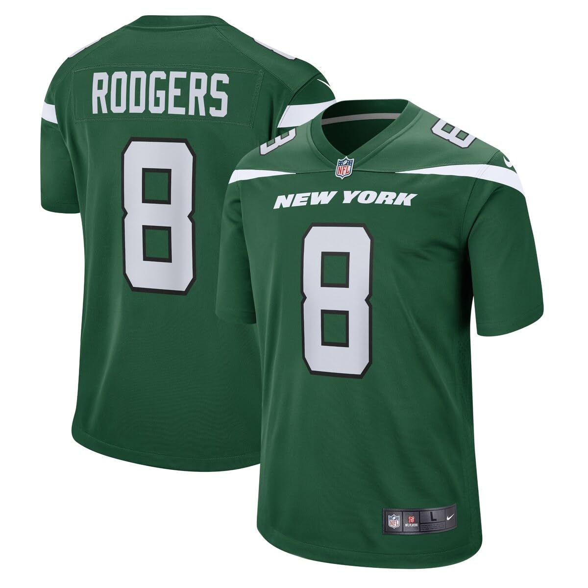 Aaron Rodgers New York Jets Nike NFL Kids Youth 8-20 Gotham Green On-Field Game Day Jersey (US Numeric 18 20 Regular Aaron Rodgers New York Jets Green) - Renee Lane Company