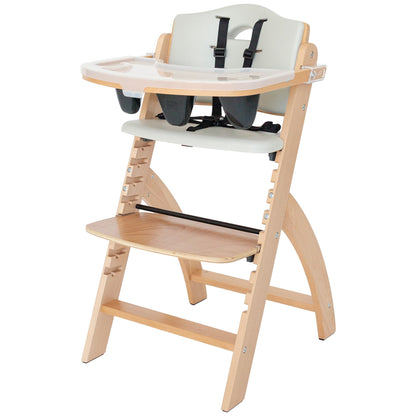 Abiie Beyond Junior Wooden High Chair with Tray - Convertible Baby Highchair - Adjustable High Chair for Babies/Toddlers/6 Months up to 250 Lb - Natural Wood/Dove Grey Cushion - Renee Lane Company