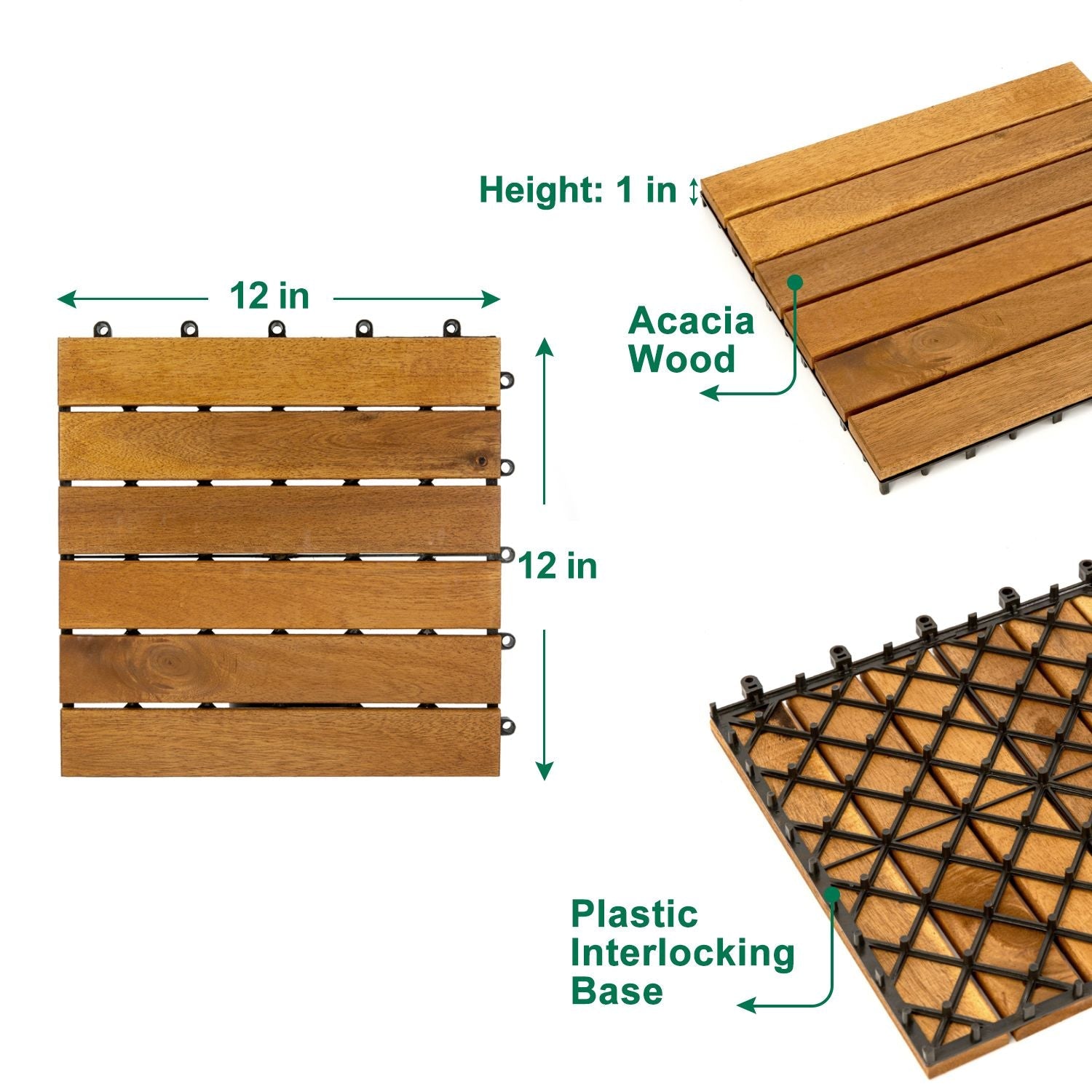 Acacia Wood Assembled Flooring , 10pack, 12 in. x 12 in. - Renee Lane Company
