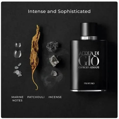 Giorgio Armani Acqua di Gio Profumo men’s perfume bottle with black glass and silver-toned cap