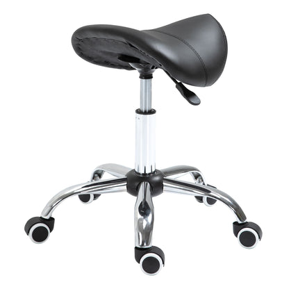 Adjustable Elegance: Hydraulic Salon Stool, Rolling Swivel Saddle Chair, PU Leather Beauty Seat for Spa, Black Finish - Renee Lane Company
