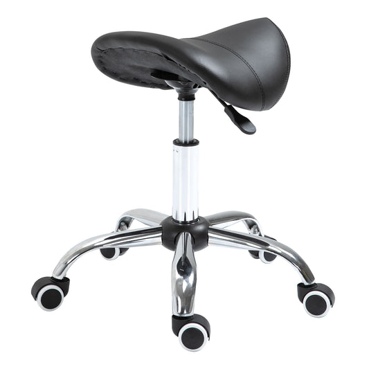 Adjustable Elegance: Hydraulic Salon Stool, Rolling Swivel Saddle Chair, PU Leather Beauty Seat for Spa, Black Finish - Renee Lane Company