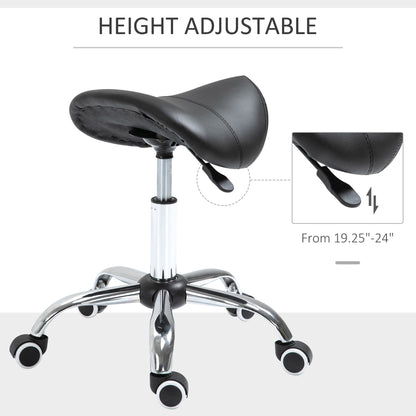 Adjustable Elegance: Hydraulic Salon Stool, Rolling Swivel Saddle Chair, PU Leather Beauty Seat for Spa, Black Finish - Renee Lane Company