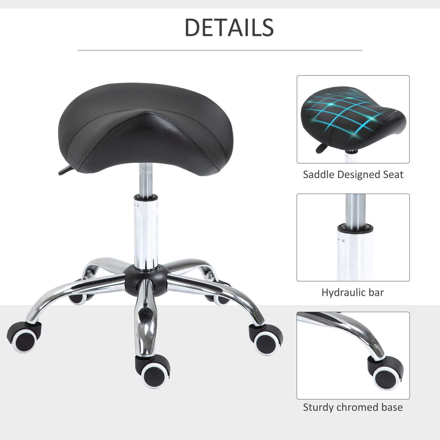 Adjustable Elegance: Hydraulic Salon Stool, Rolling Swivel Saddle Chair, PU Leather Beauty Seat for Spa, Black Finish - Renee Lane Company
