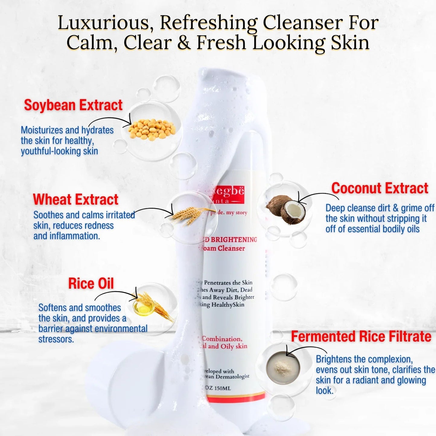 Advanced Brightening Gel Foam Cleanser | Rice Extract - Renee Lane Company